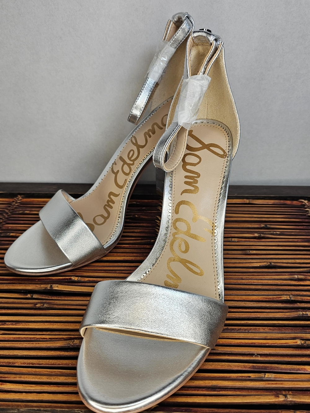 Sam Edelman Metallic Silver Open-Toe Ankle-Strap Heels